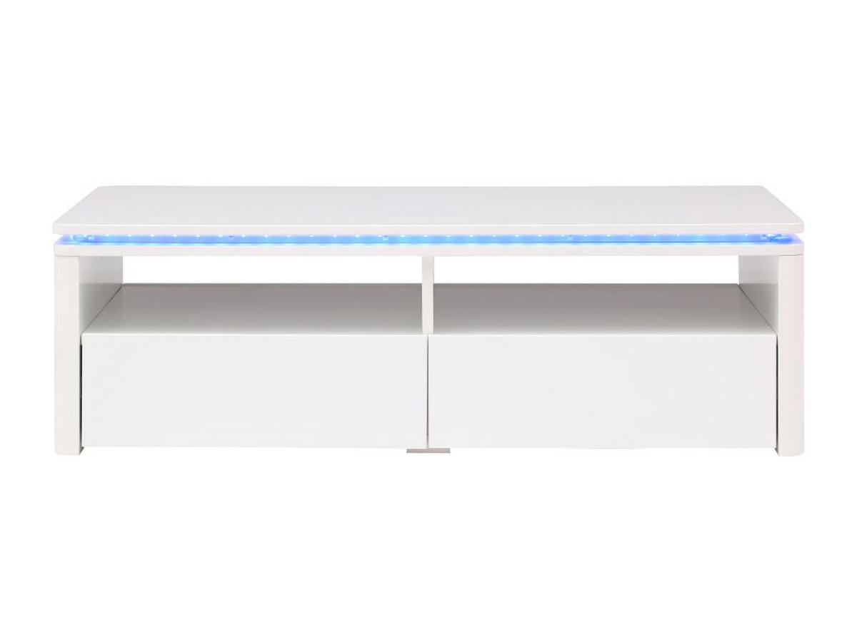 COUCHTISCH mit 2 Schubladen & 2 Ablagefächern - Mit LED-Beleuchtung - Weiß - SYLPIA - Weiß, Holz (110/60/34cm) - Vente-Unique