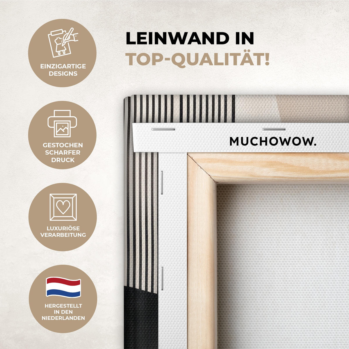 LEINWANDBILD Abstrakt - Japandi - Beige - Modern Deko Wohnzimmer 20x30 cm - Schwarz, Textil (20/30cm) - MuchoWow