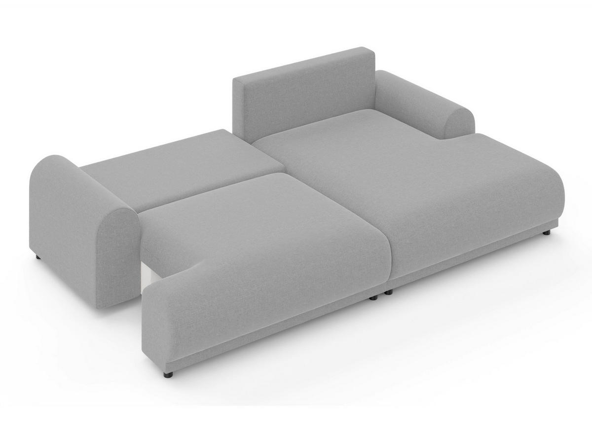 ECKSOFA mit Schlaffunktion, Bettkasten, extrabreite Ottomane rechts, abgerundete Armlehnen, B240/T145/H81 cm, Chenille Hellgrau / 21025 - Hellgrau/Schwarz, Kunststoff/Textil (240/145cm) - luma-home