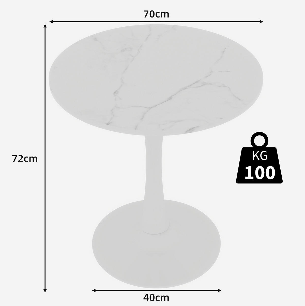 COUCHTISCH 70 cm weiß aus Kunstmarmor mit runder Tischplatte - Weiß, Stein (70/70/72cm) - OKMYHOME