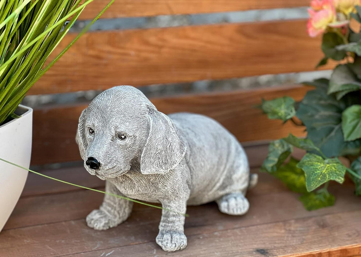 STEINFIGUR Dackel Welpe frostfest Steinguss - Grau, Stein (12/15/23cm) - stoneandstyle