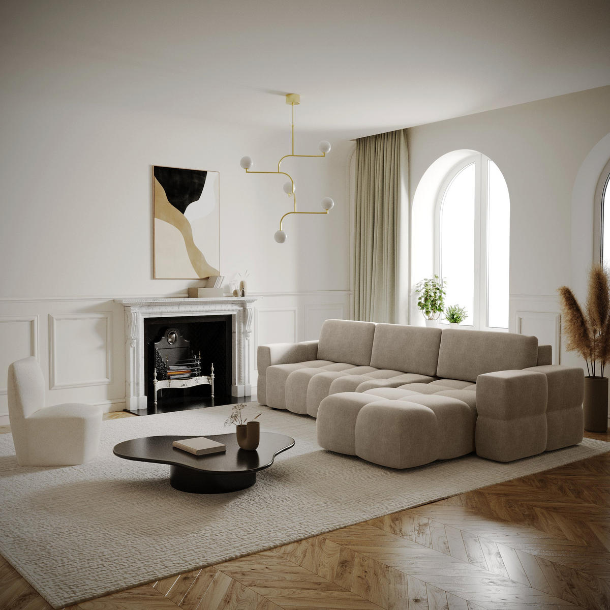 ECKSOFA RECHTS Samt Taupe 286cm - Taupe, Textil (286/169cm) - Sia Home