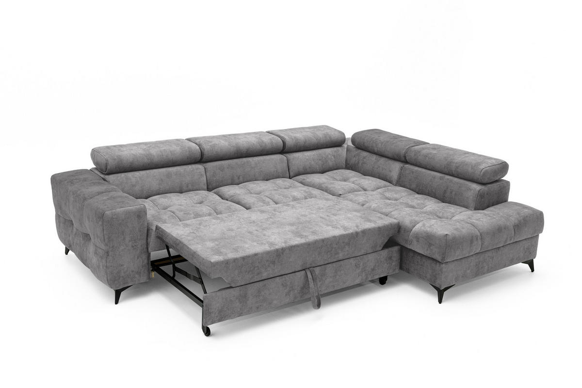 ECKSOFA Pudding Maxi mit Schlaffunktion und Bettkasten - Grau, Textil (203/350cm) - Muffo