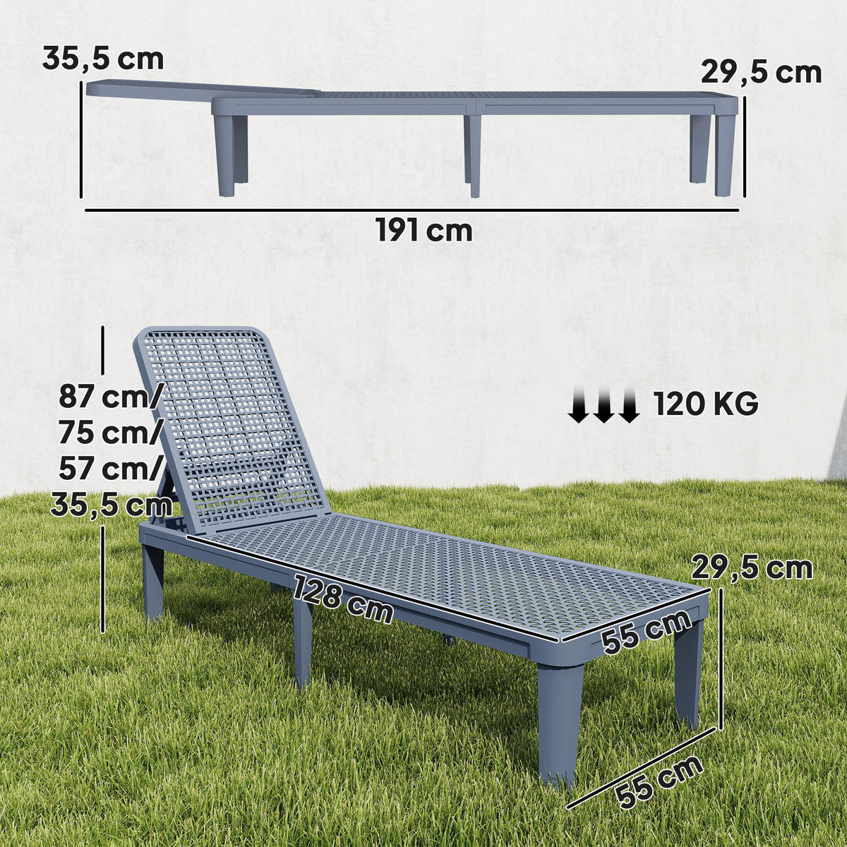 GARTENLIEGE Dunkelgrau 1 Stück - Dunkelgrau, Kunststoff (55/35.5/191cm) - GiPP