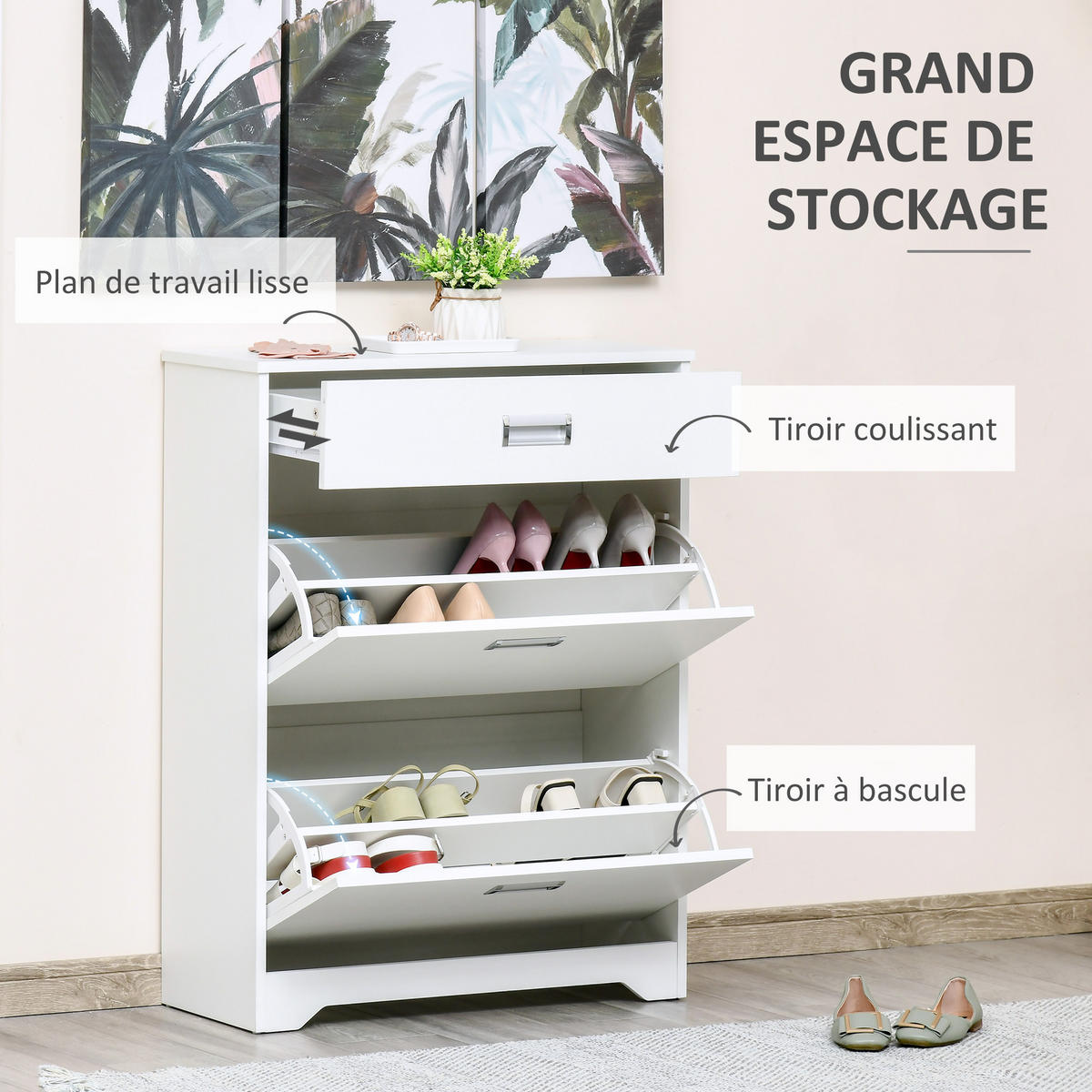 SCHUHSCHRANK Weiß Spanplatte klappbar mit Schublade 1 Stück - Weiß, Holzwerkstoff (70/92/29cm) - PANGIVO