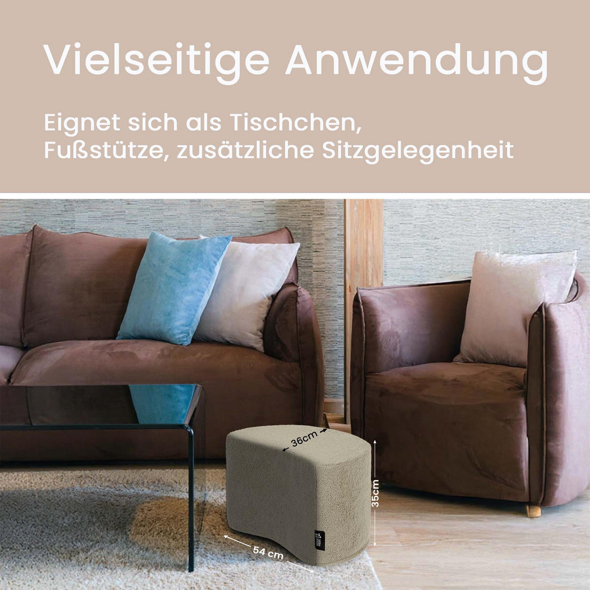 SITZSACK Halbmond 54/36/35 cm, weicher Bouclé 315 g/m², Beige - Beige, Textil (36/35/54cm) - Dreamroots