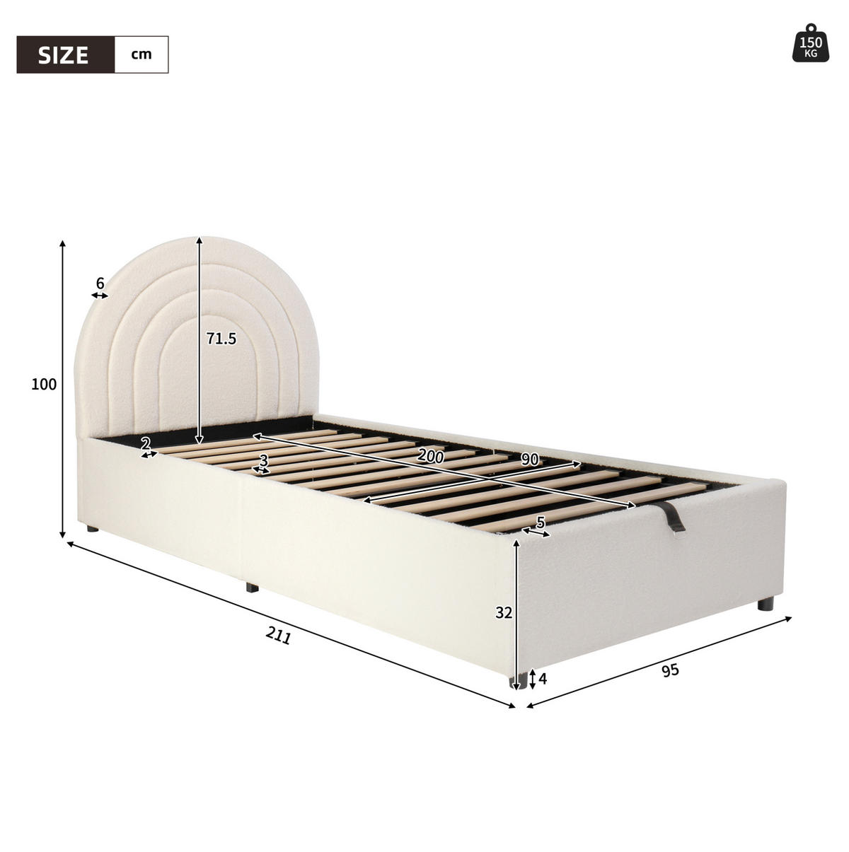 POLSTERBETT aus Schleife 90x200 cm in Beige mit hydraulischem Stauraum - Beige, Textil (90/200cm) - Modfu