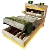 POLSTERBETT 90/200 cm Beige aus Leinen mit Stauraum, LED und USB- sowie Type-C-Anschlüssen - Beige, Textil (90/200cm) - Flora Grace