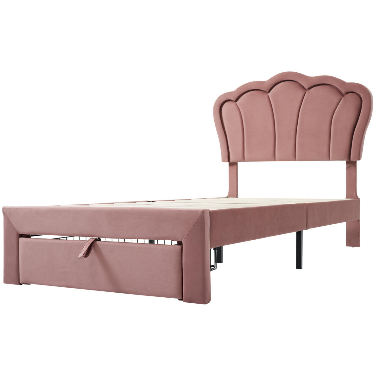 KINDEREINZELBETTEN aus Samt 90x190 cm in Rosa mit LED-Beleuchtung & Schublade - Rosa, Textil (90/190cm) - Modfu
