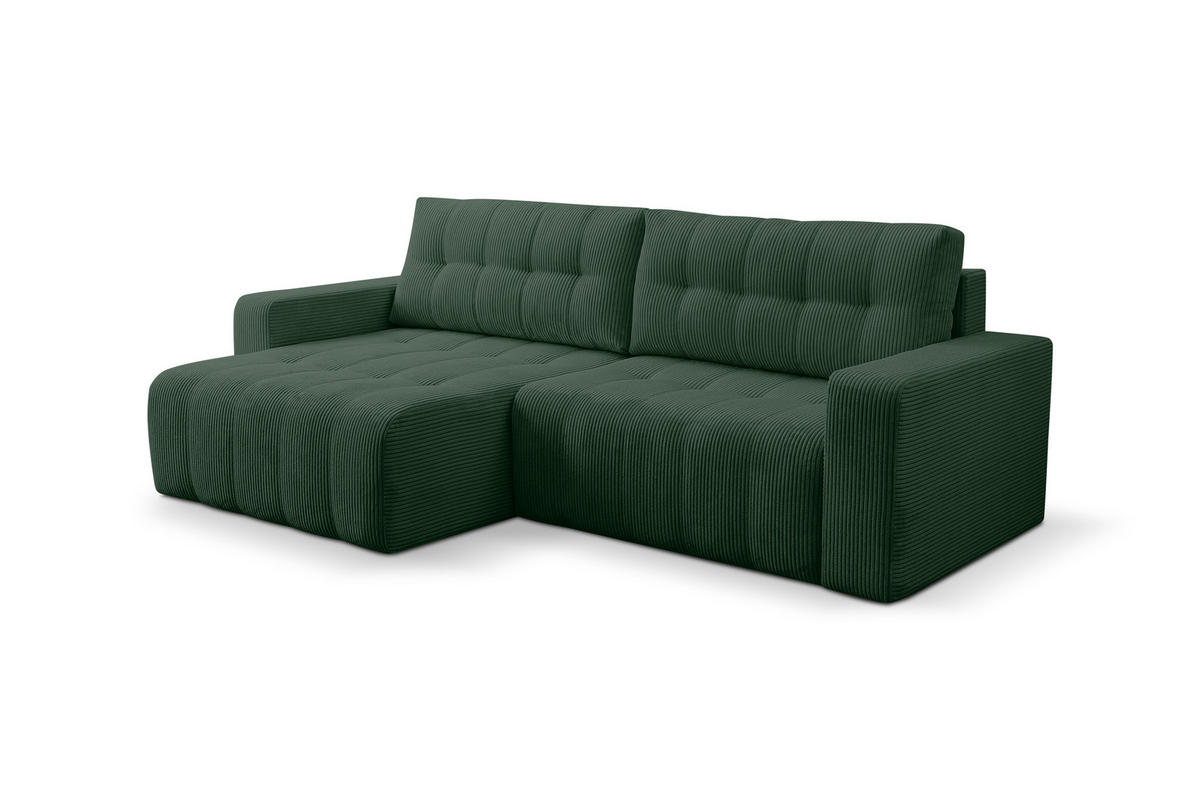 ECKSOFA Palermo mit Schlaffunktion und Bettkasten in Cordstoff - Dunkelgrün/Grün, Holz/Holzwerkstoff (245/143cm) - Ravio