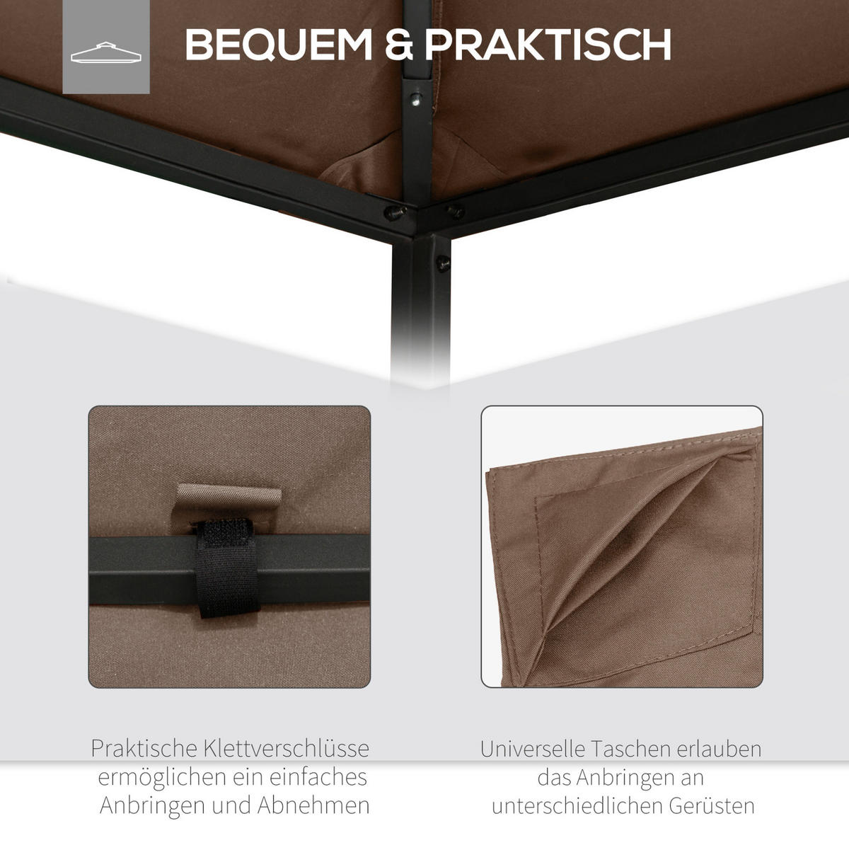 ERSATZDACH für Pavillon 298/295 cm aus Polyester mit PA-Beschichtung und Entwässerungslöchern, Kaffee - Braun, Textil (295/1/298cm) - Redom
