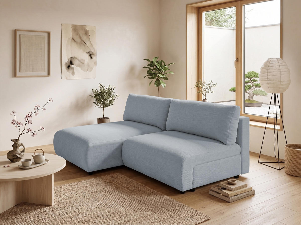 ECKSOFA Sora mit Schlaffunktion, Bettkasten und extra tiefer Komfortzone aus hochwertigem Grau Strukturstoff - Schwarz/Grau, Holz/Kunststoff (140/200cm) - S-Style