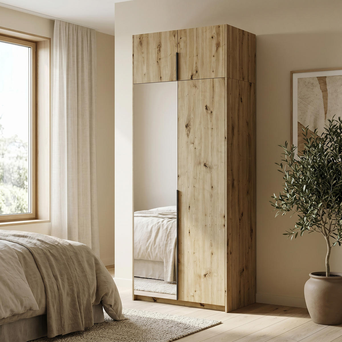 DREHTÜRENSCHRANK THALIA 100/250/58cm 2-türig mit Spiegel Eiche Artisan - Eiche Artisan, Holzwerkstoff (100/250/58cm) - MASSENO
