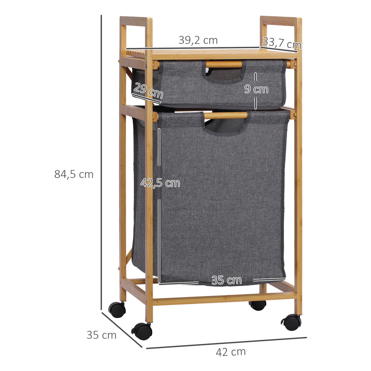 WÄSCHEKORB, Bambus, Polyester Natur+Grau - Naturfarben/Grau, Naturmaterialien (35/84.5/42cm) - HOMCOM