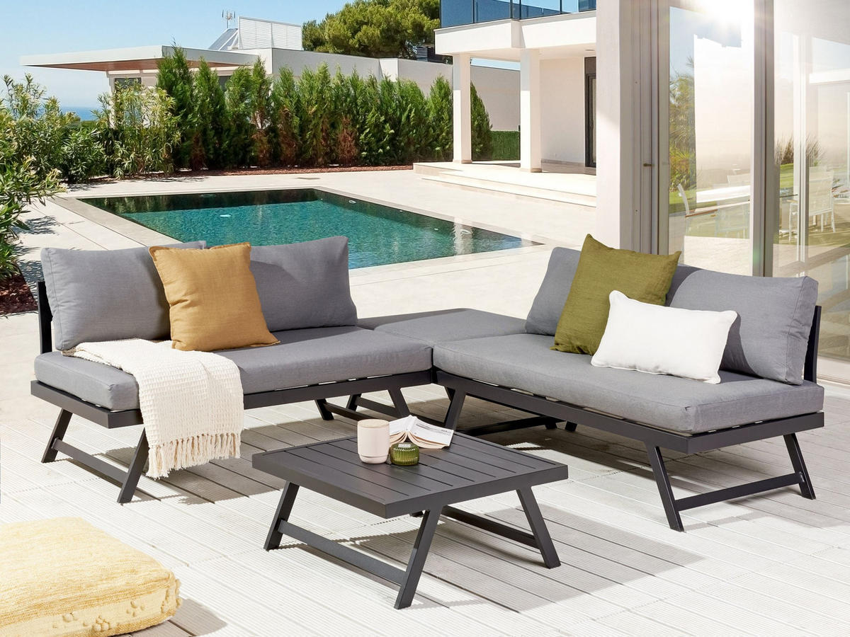 OUTDOOR-KISSENBEZUG Set Dunkelgrau Coccorino - Dunkelgrau, Textil (130/65cm) - Beliani