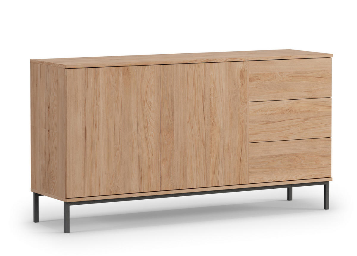 SIDEBOARD Queba 2T 3S Hellbraun 150/80/41 cm – mit Schubladen und viel Stauraum - Hellbraun/Schwarz, Holzwerkstoff (150/80/41cm) - AX Living