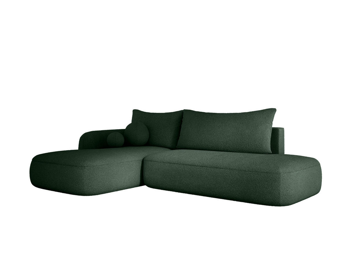 ECKSOFA BABU Mit Bettfunktion – Moderne Polsterecke Für Wohnzimmer Funktionales Schlafsofa Im Stoff NOW OR NEVER, 300x105x60cm, Linke, GRÜN - Waldgrün, Holz/Textil (190/300cm) - DomoHome