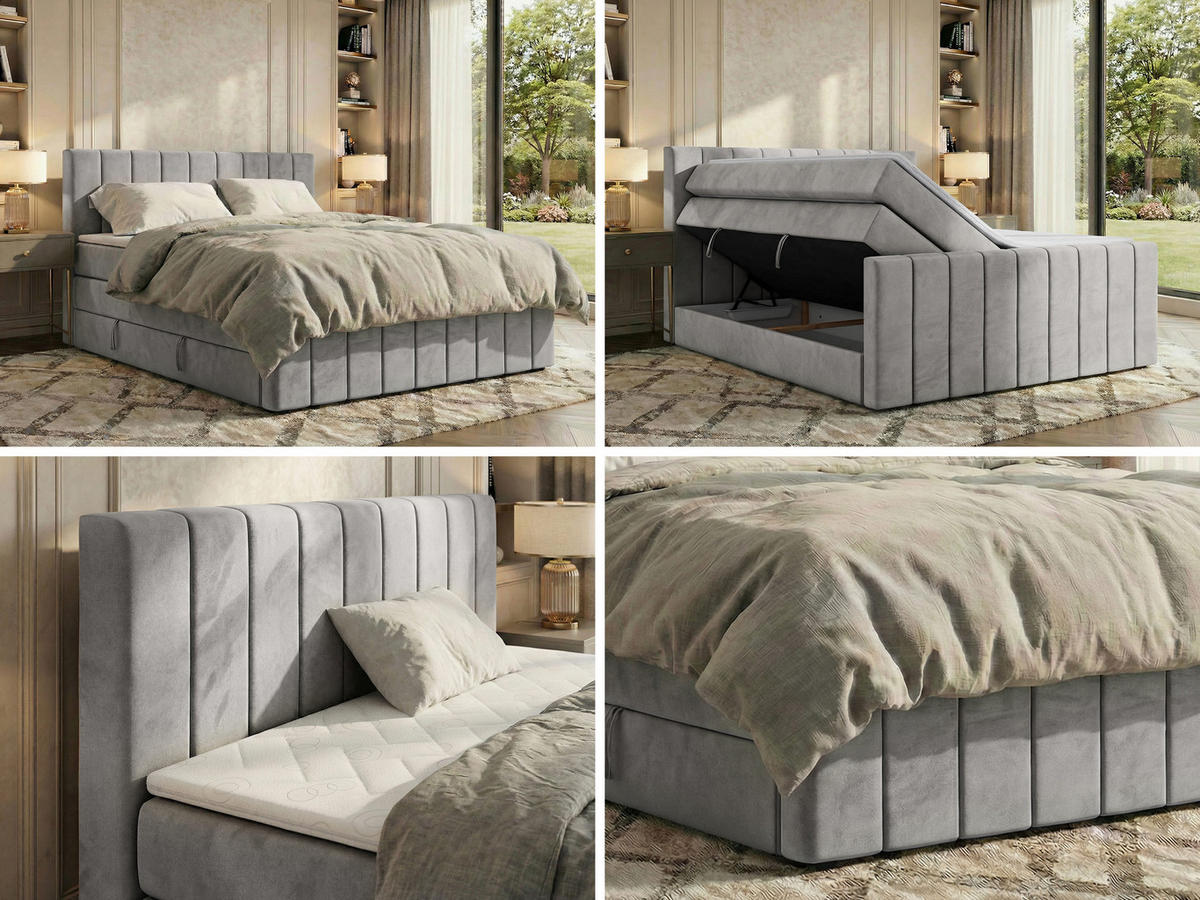 BOXSPRINGBETT ALVER KING DUO 140/200 - Hellgrau Velvet - H3 - Hellgrau, Textil (140/200cm) - MKS