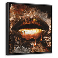 LEINWAND Bilder mit Rahmen - Gold - Lippen - Kunst - Gold - Luxus - Abstrakt - 20x20 - Kupferfarben, Textil (20/20cm) - MuchoWow