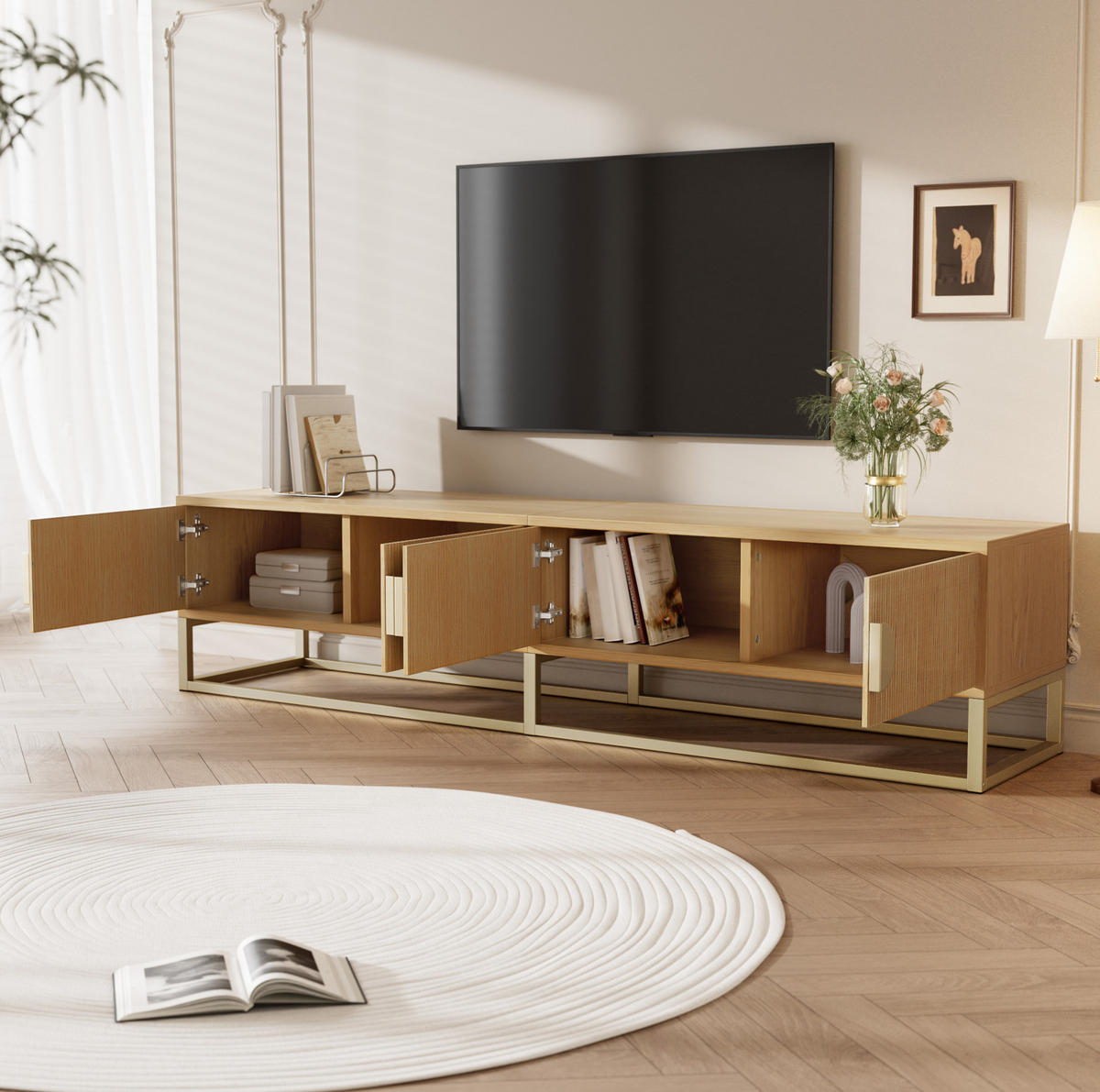 TV-BOARD mit 4 Türen 180 cm Holzoptik - Braun, Holzwerkstoff (40/40/180cm) - Beauniv
