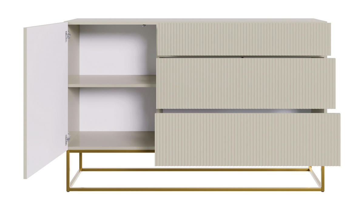 SIDEBOARD Veldio Greige mit 3 Schubladen 140 cm - Taupe/Goldfarben, Holzwerkstoff/Metall (140/90/38cm) - Selsey