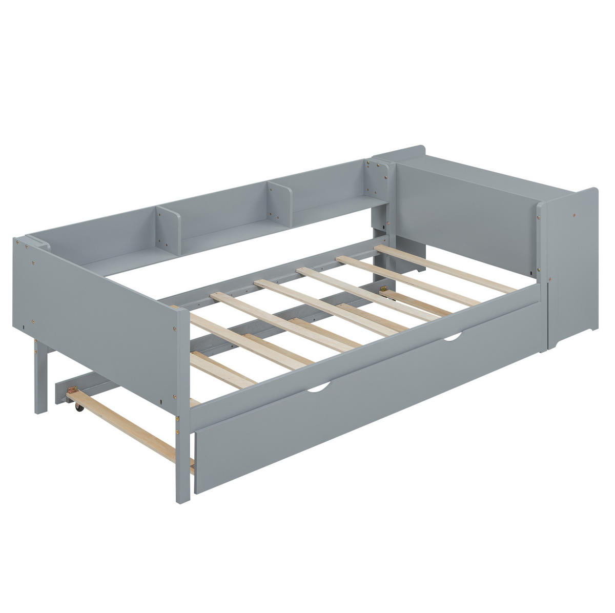 KINDERBETT 90/200 cm aus Kiefer und MDF mit Ausziehbett, Schreibtisch und 3 Regalfächern Grau - Grau, Holz (90/200cm) - Modenvie