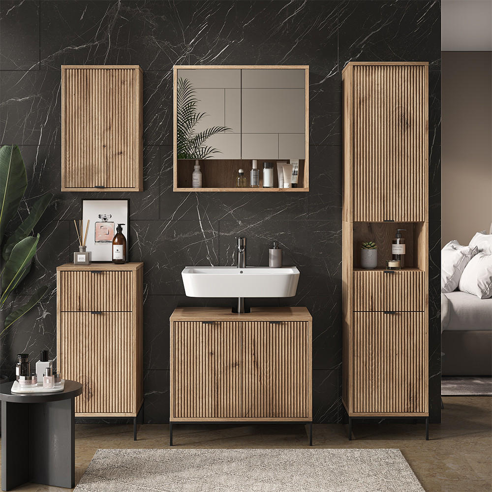 BADMÖBEL-SET Eliza Viking Oak 5 Teile - Eichefarben, Holzwerkstoff (70/63/45cm) - Vicco