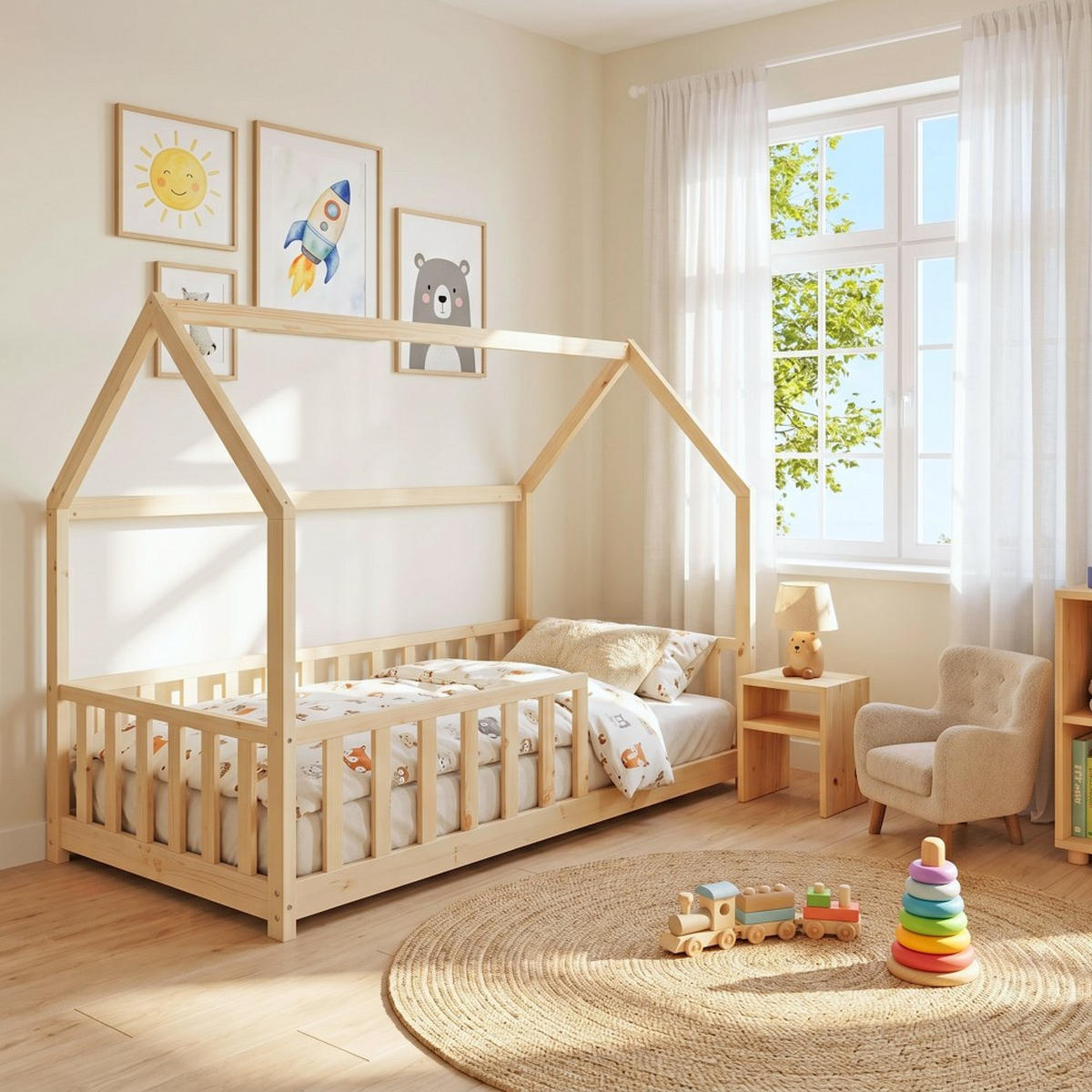 HAUSBETT KIWI mit Lattenrost / Kinderbett 90x200 - Naturholz - Naturfarben, Holz (90/200cm) - Weber Industries