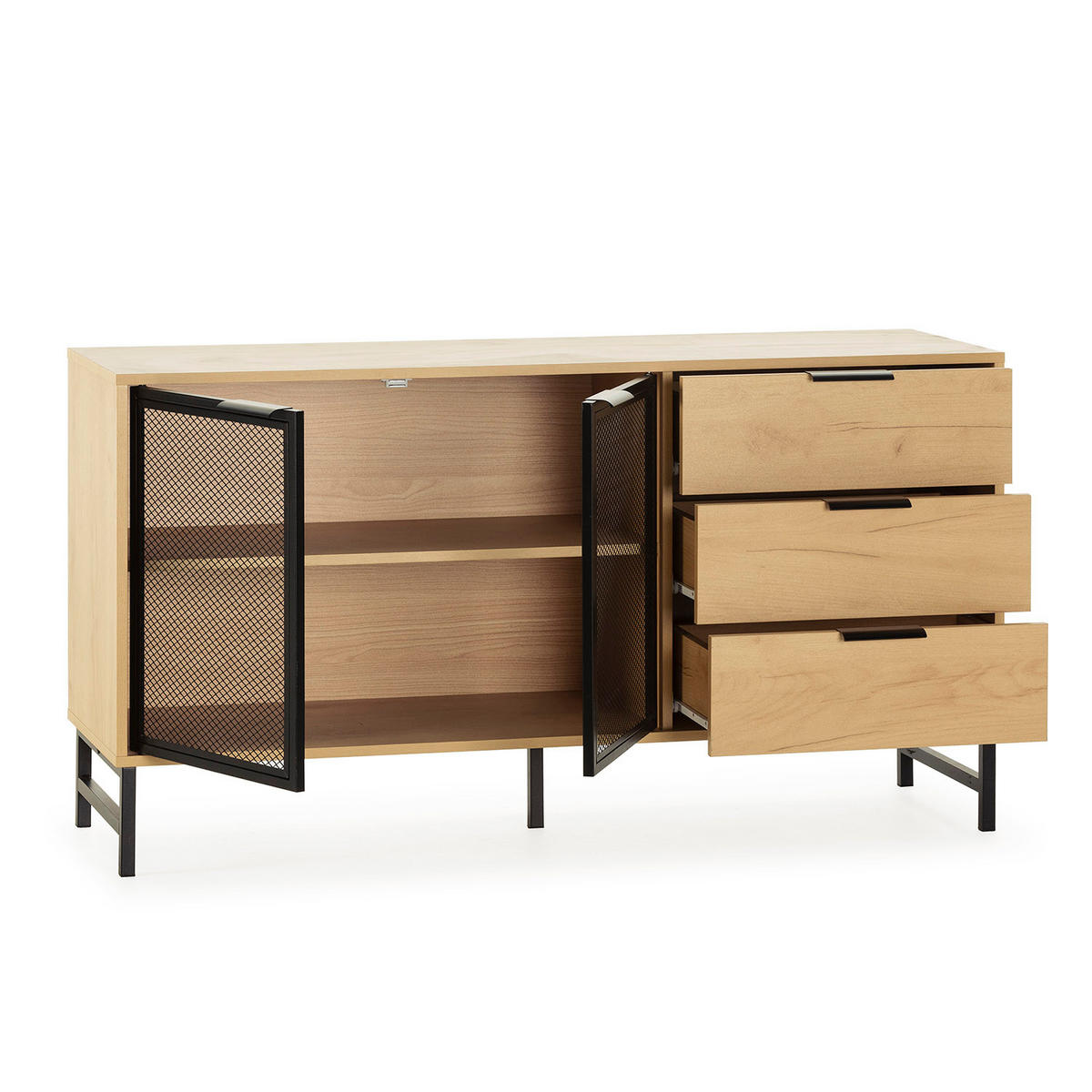 SIDEBOARD Isis 2 Metalltüren 3 Schubladen - Honigeiche, Holzwerkstoff (120/76/38cm)