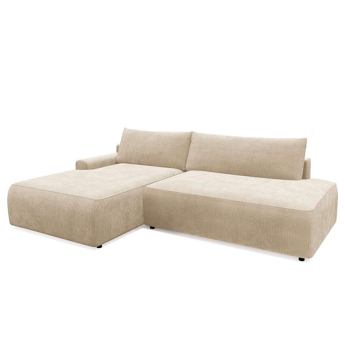 ECKSOFA mit Schlaffunktion - Longchair - Creme/Schwarz, Kunststoff/Textil (253/167cm) - home24