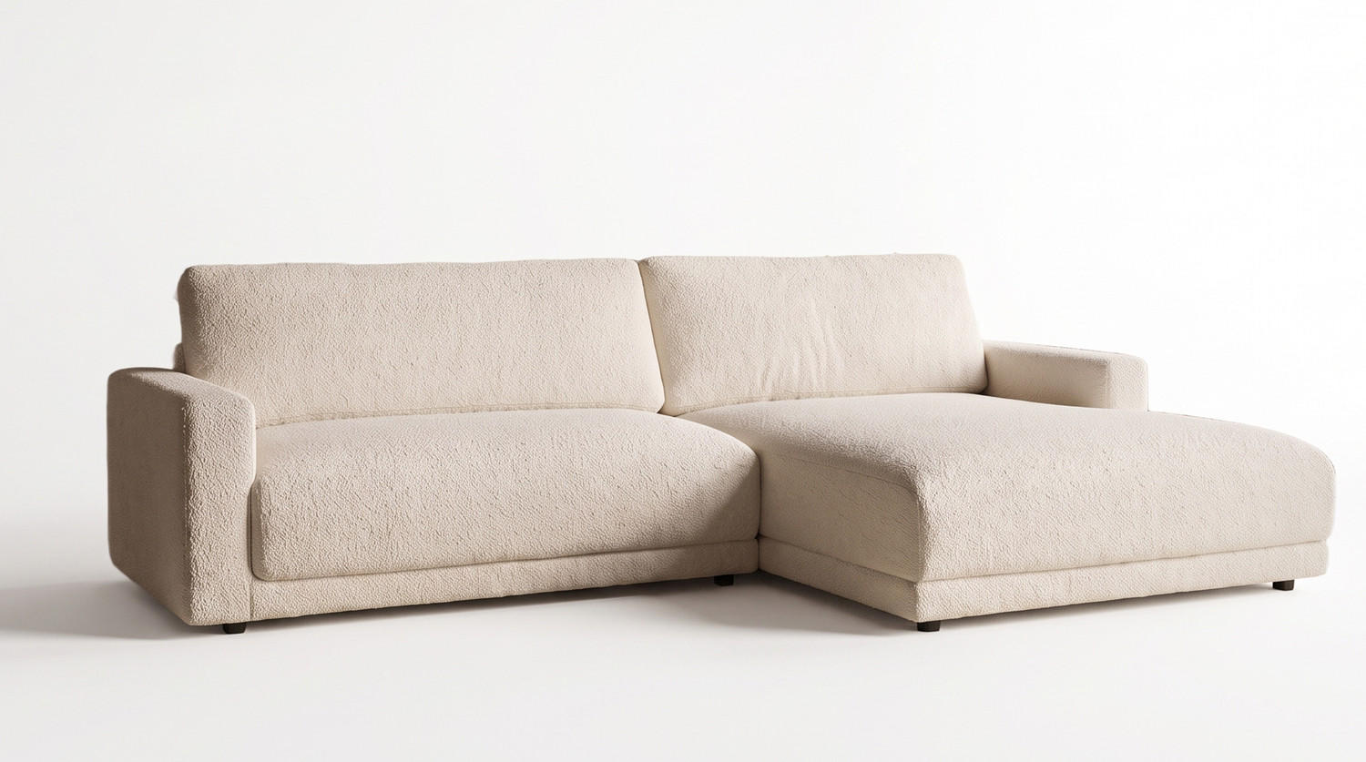 ECKSOFA MARLIN Beige Bouclé - Beige/Schwarz, Kunststoff/Textil (262/168cm) - KAWOLA