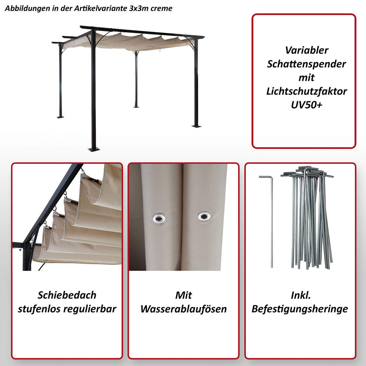 PERGOLA Grau - Grau, Metall (350/232/350cm) - MCW