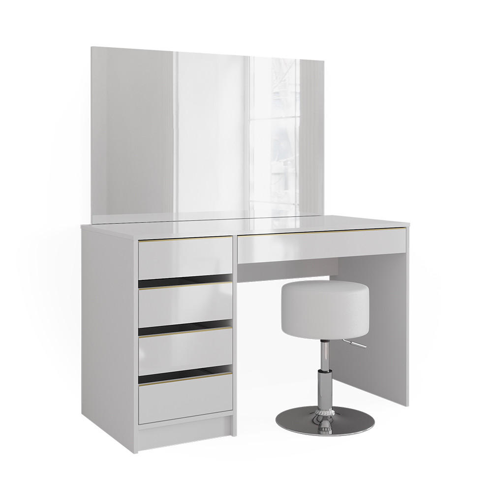 SCHMINKTISCH-SET Sherry Weiß/Gold 120 cm mit Hocker - Goldfarben/Weiß, Holzwerkstoff (120/75/55cm) - Vicco