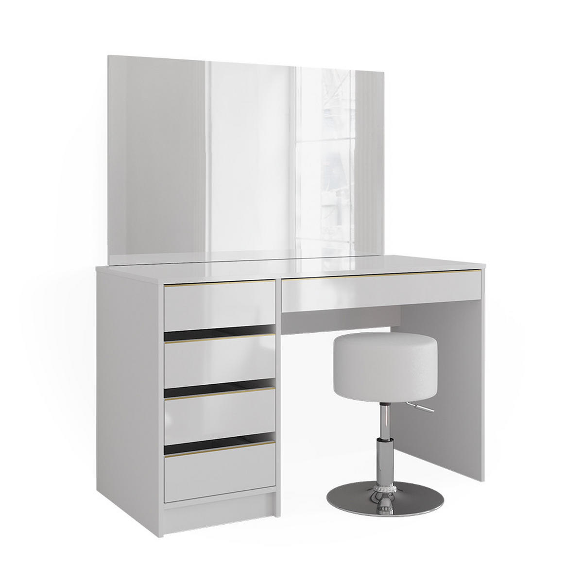 SCHMINKTISCH-SET Sherry Weiß/Gold 120 cm mit Hocker - Goldfarben/Weiß, Holzwerkstoff (120/75/55cm) - Vicco