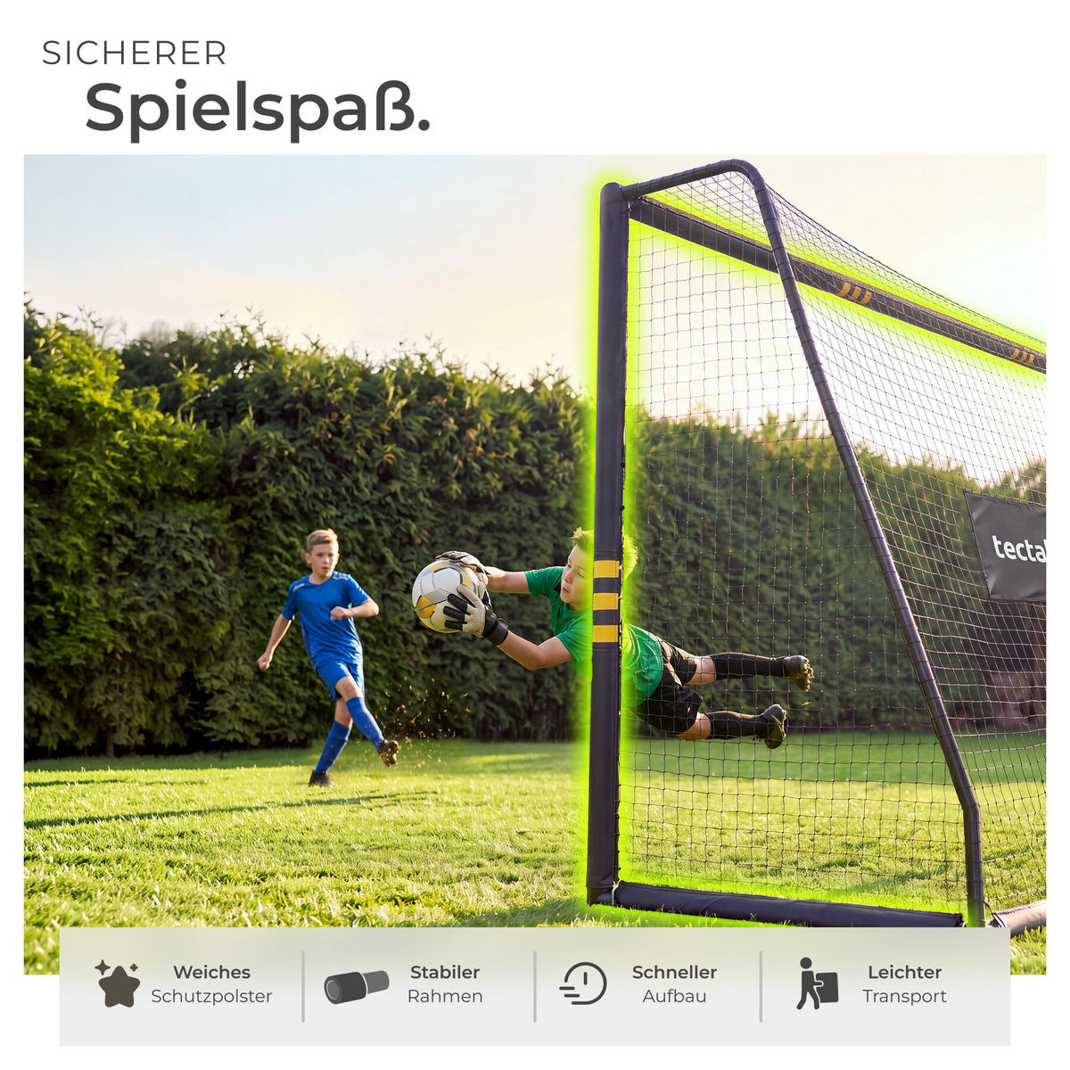 FUSSBALLTOR Harry, werkzeugloses Klicksystem, schwarz/gelb - Gelb/Schwarz, Kunststoff (306/121cm) - tectake