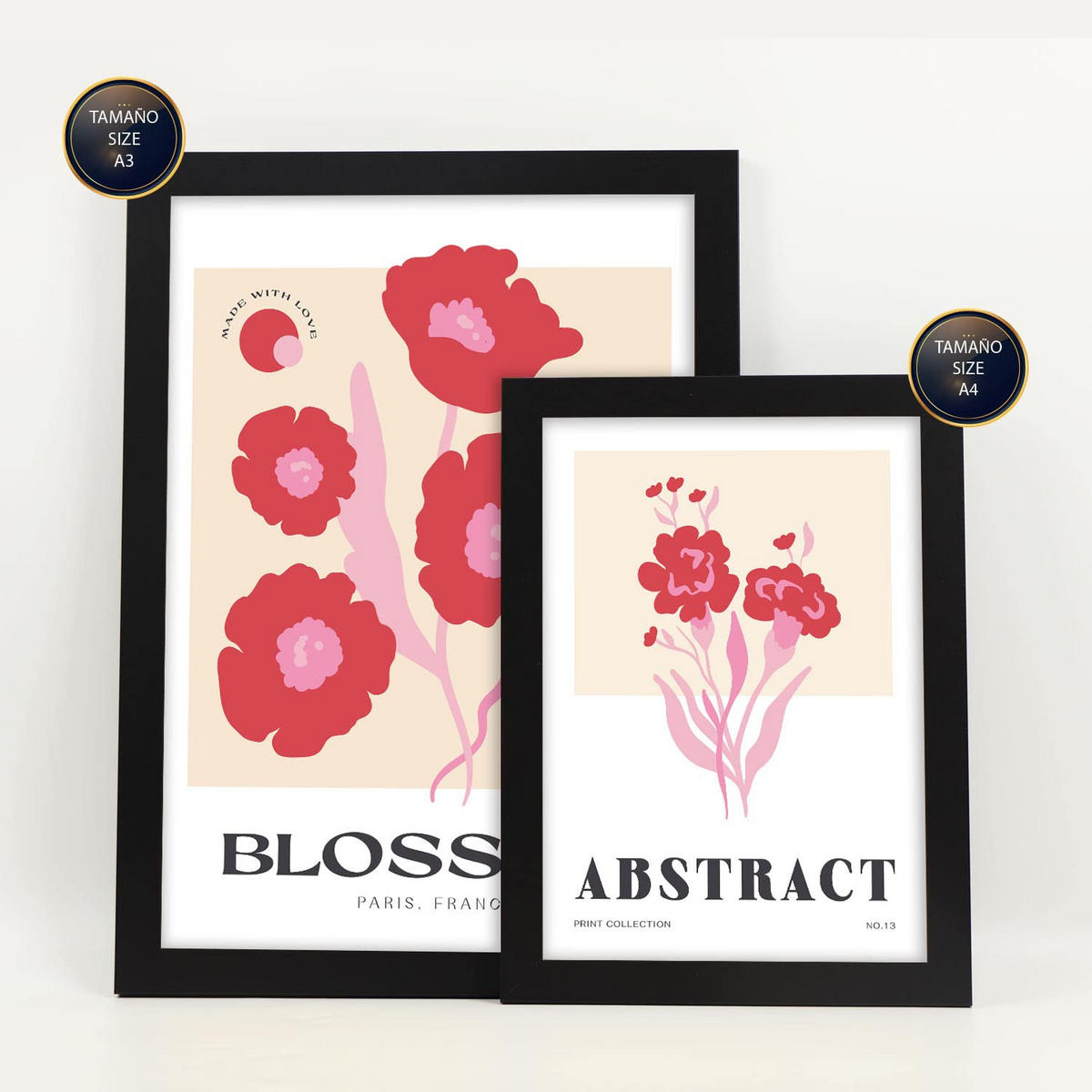 POSTER Set Mit 6 Blumen Blühen Natur Und Botanikdrucke Für Innenarchitektur A3 & A4 Schwarzer Rahmen - Schwarz, Papier (29/3cm) - Nacnic
