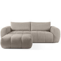 SOFA LIRA mit Pouf, Grau, Bouclé - Grau, Holz/Holzwerkstoff (96/43/50cm) - KONSIMO®