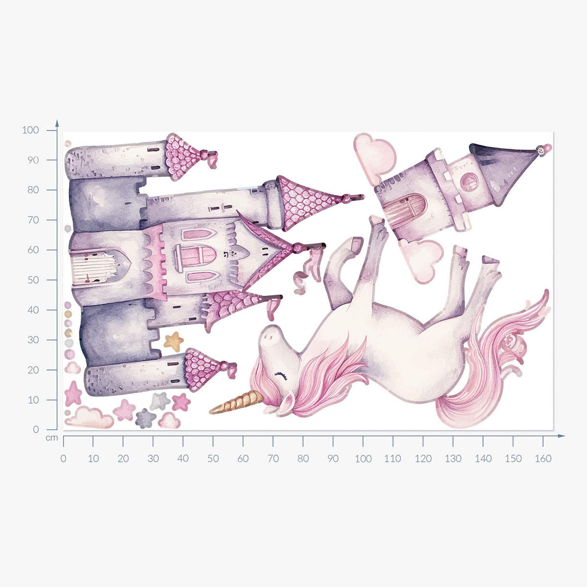 WANDAUFKLEBER 100x164cm - Einhornschloss und Ballons - Multicolor, Kunststoff (100/164/0.1cm) - Wallfluent