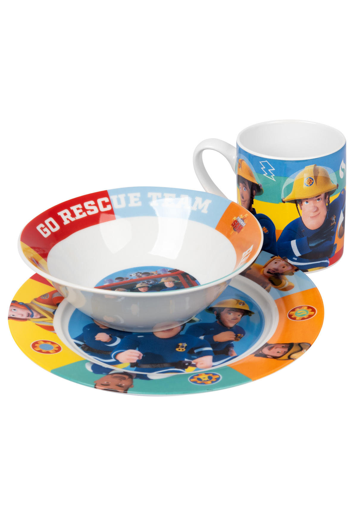 FRÜHSTÜCKSSET Feuerwehrmann Sam Mehrfarbig 3-teilig - Multicolor, Keramik (23.8/11.2/23.3cm) - Chiemsee