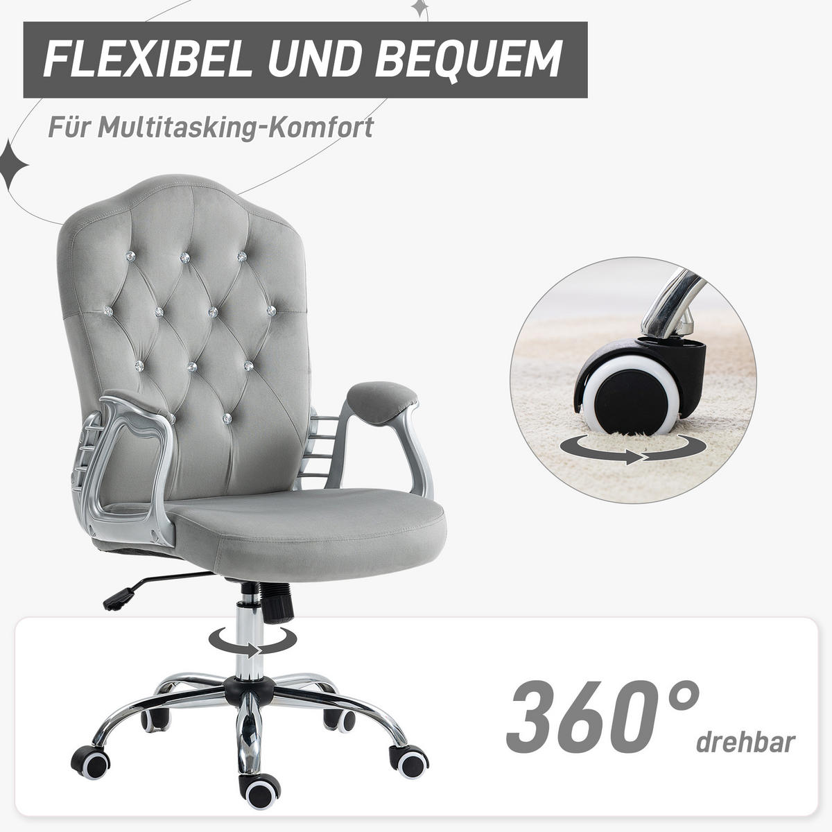 BÜROSTUHL Ergonomisch Schreibtischstuhl mit Wippfunktion für Home Office, Grau - Hellgrau, Kunststoff (61/114/61cm) - Vinsetto