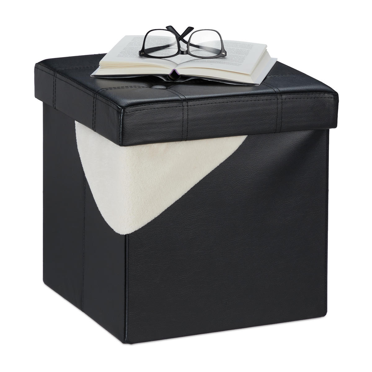 SITZHOCKER - Schwarz, Holzwerkstoff/Kunststoff (37/38/37cm) - Relaxdays