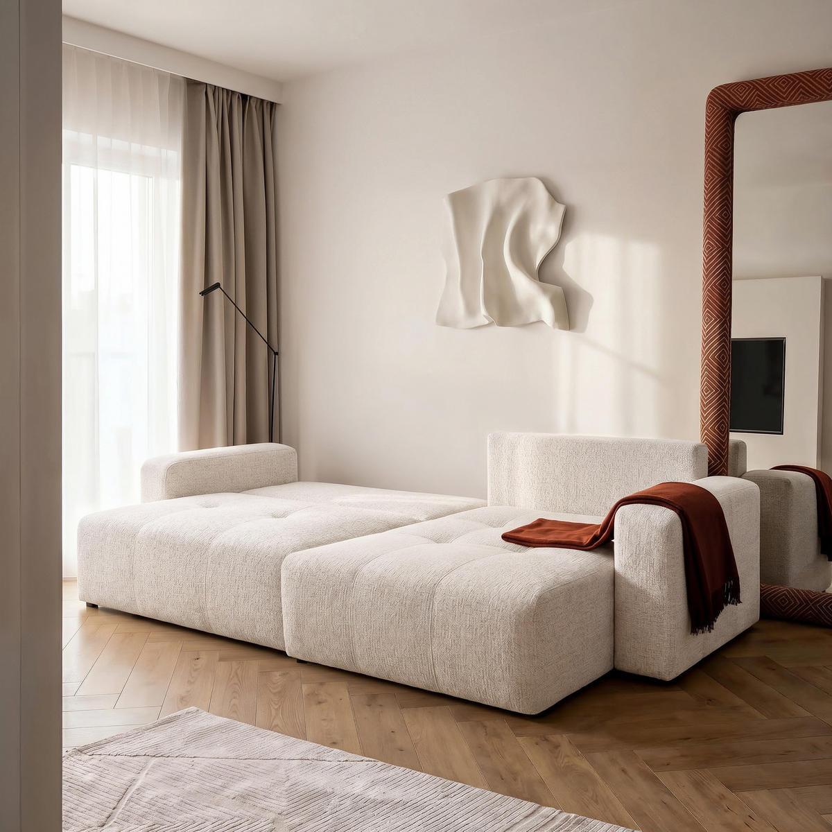 ECKSOFA PEDRO XL mit Schlaffunktion und Bettkasten Creme - Creme, Holz/Kunststoff (278/55/145cm) - Idohome