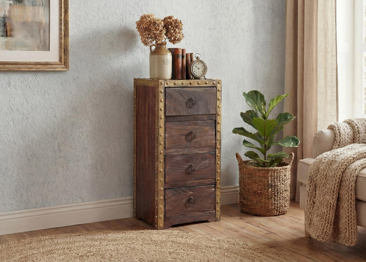 KOMMODE 4 SCHUBLADEN SHABBY-LOOK Braun - Braun, Holz (33/70/26cm) - MCW