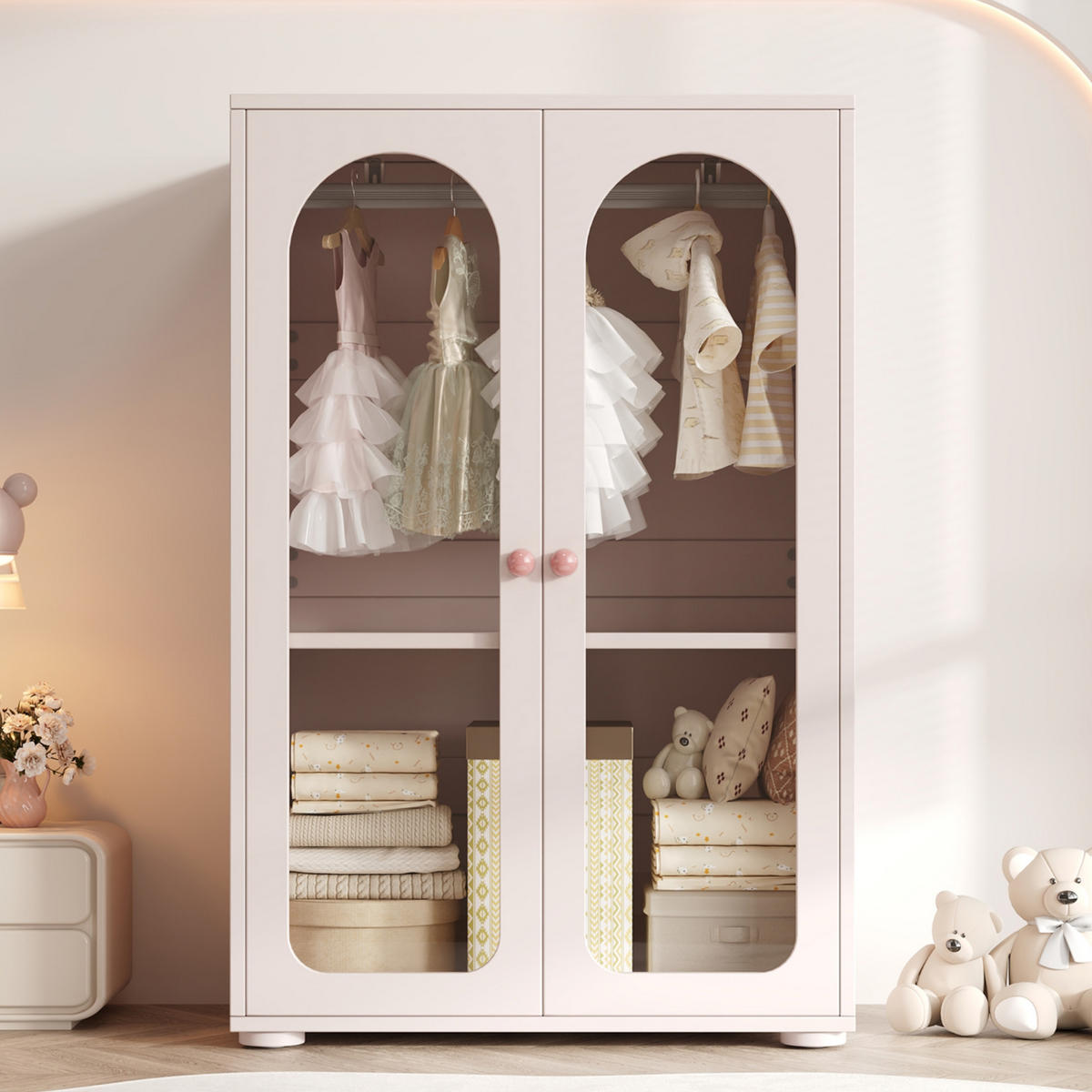 KINDERKLEIDERSCHRANK rosa 80×50×120cm - Hellrosa, Holz (56.49/11.51/92.99cm) - Raelunyi