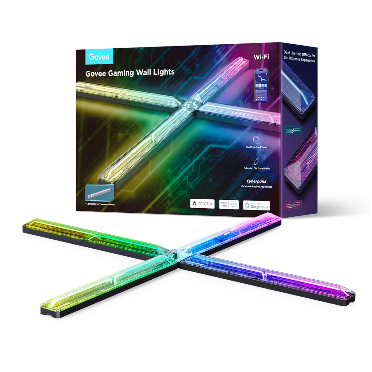 WANDLEUCHTE Gaming RGBIC, 8-tlg., 37 cm - Multicolor, Kunststoff (37/3/4.5cm) - Govee