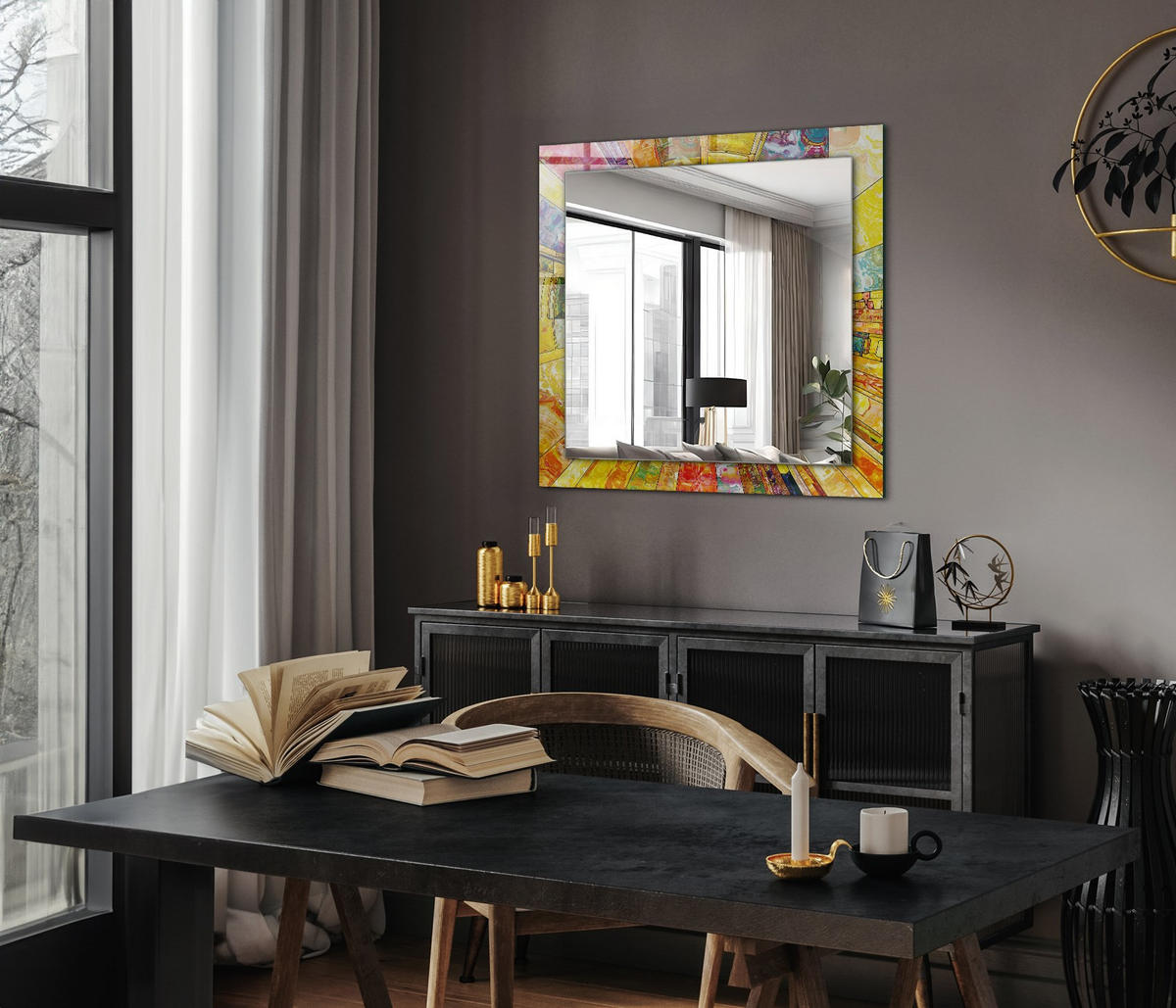 SPIEGEL 60 x 60 cm Rechteckig mit Aufdruck - Currygelb/Multicolor, Glas (60/60/0.4cm) - TULUP