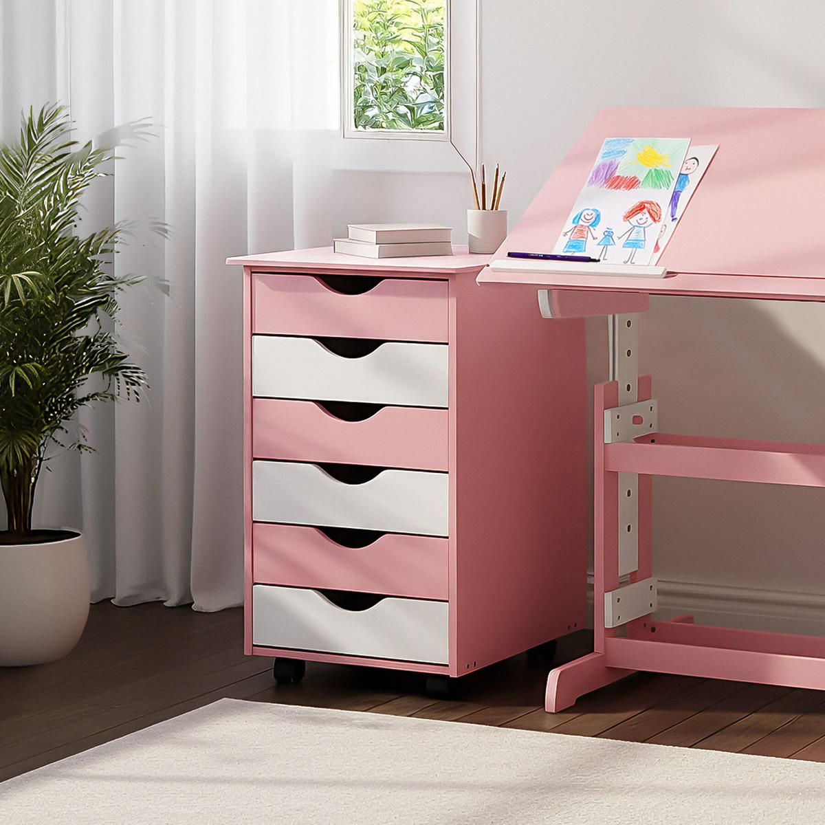 ROLLCONTAINER ,einfache Montage, 36 x 40 x 65 cm,rosa - Rosa, Holz (40/65/36cm) - tectake