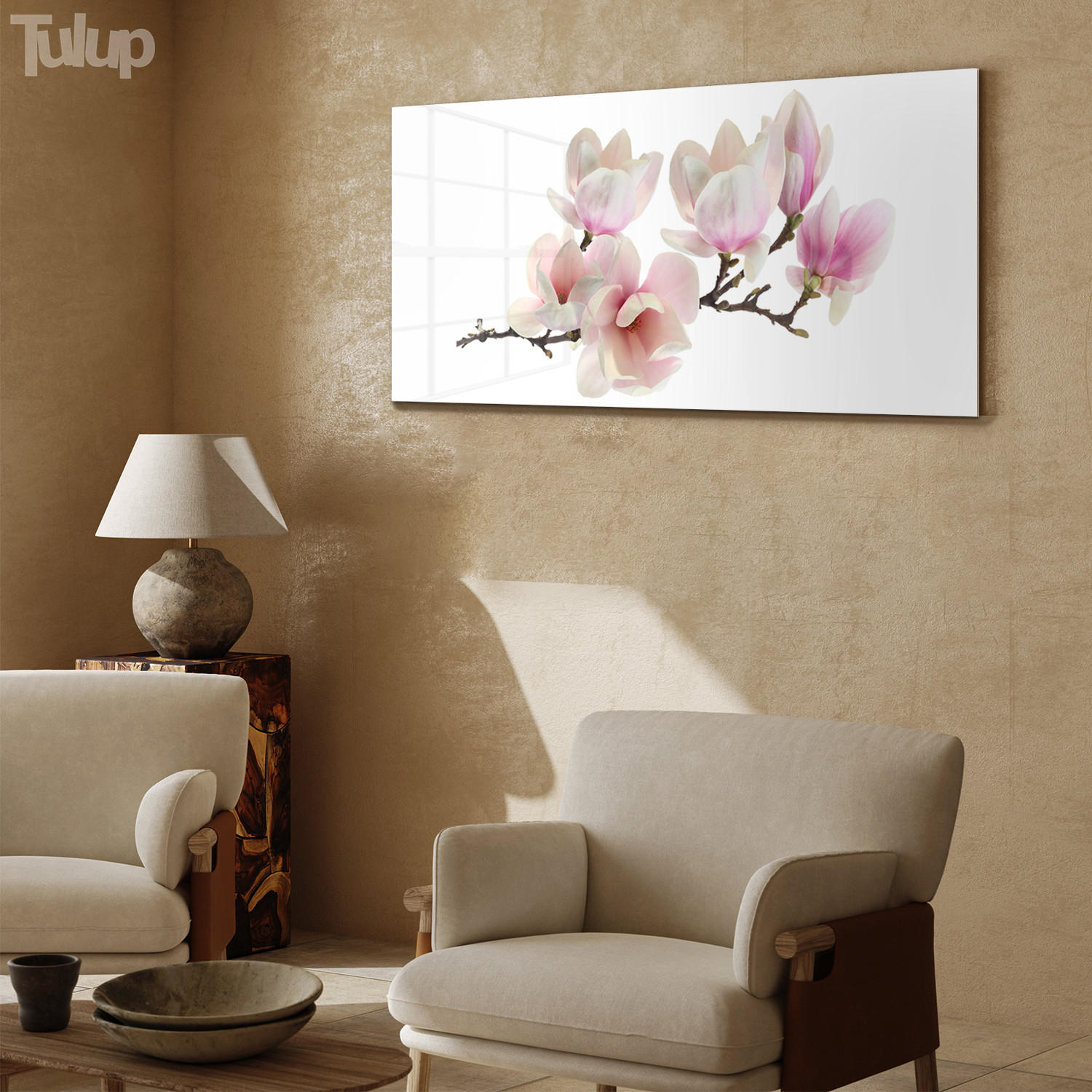 GLASBILD 120x60 cm Magnolienblüte - Rosa, Glas (120/60cm) - TULUP