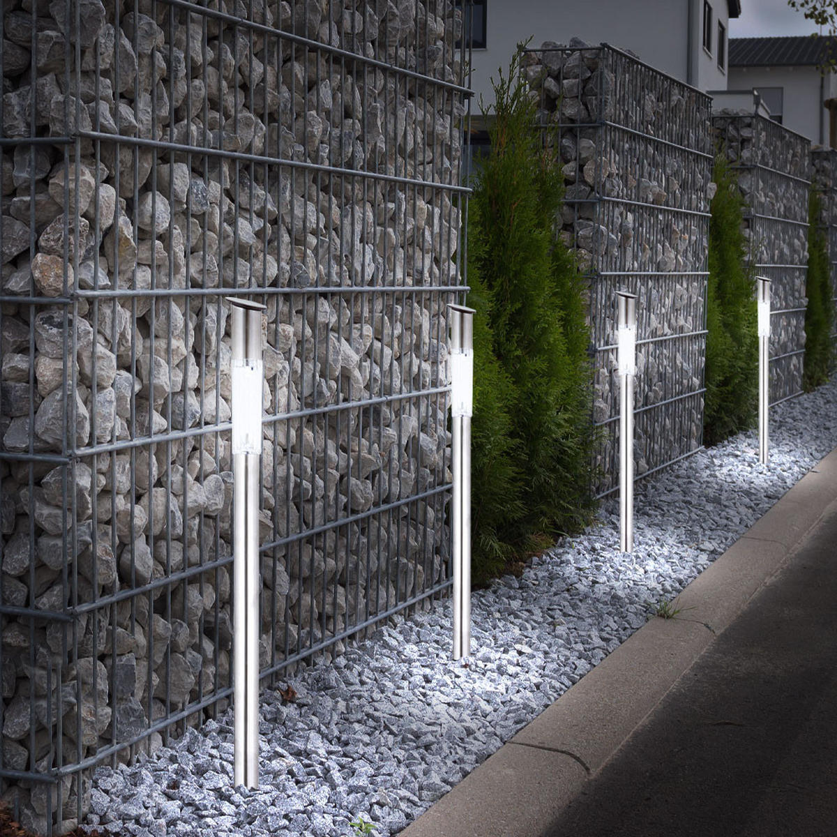 LED AUSSENLEUCHTE Solar Edelstahl Silber 7er Set - Silberfarben, Metall (5/5/70cm) - Globo Lighting