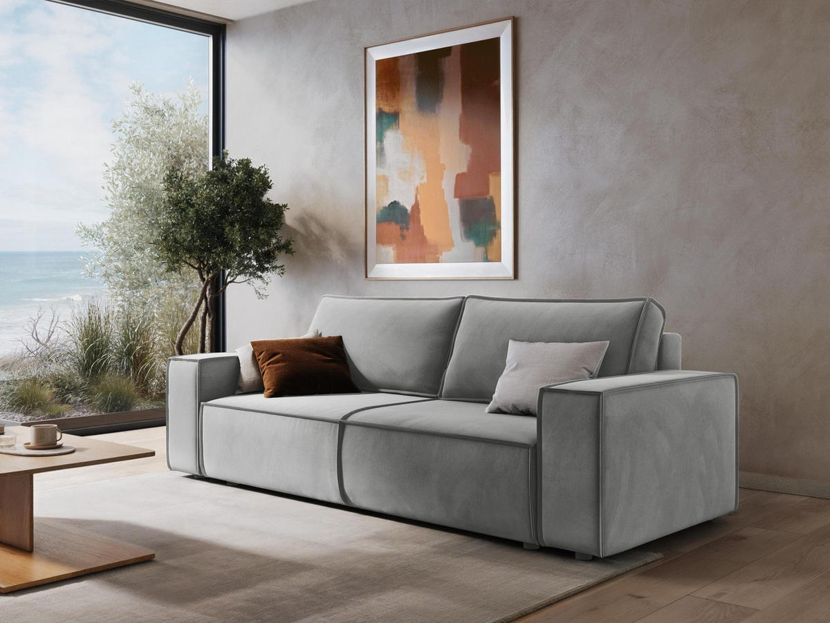 ECKSOFA mit Schlaffunktion Strukturstoff Stoff Grau - Schwarz/Grau, Kunststoff/Textil (290/185cm) - Makamii